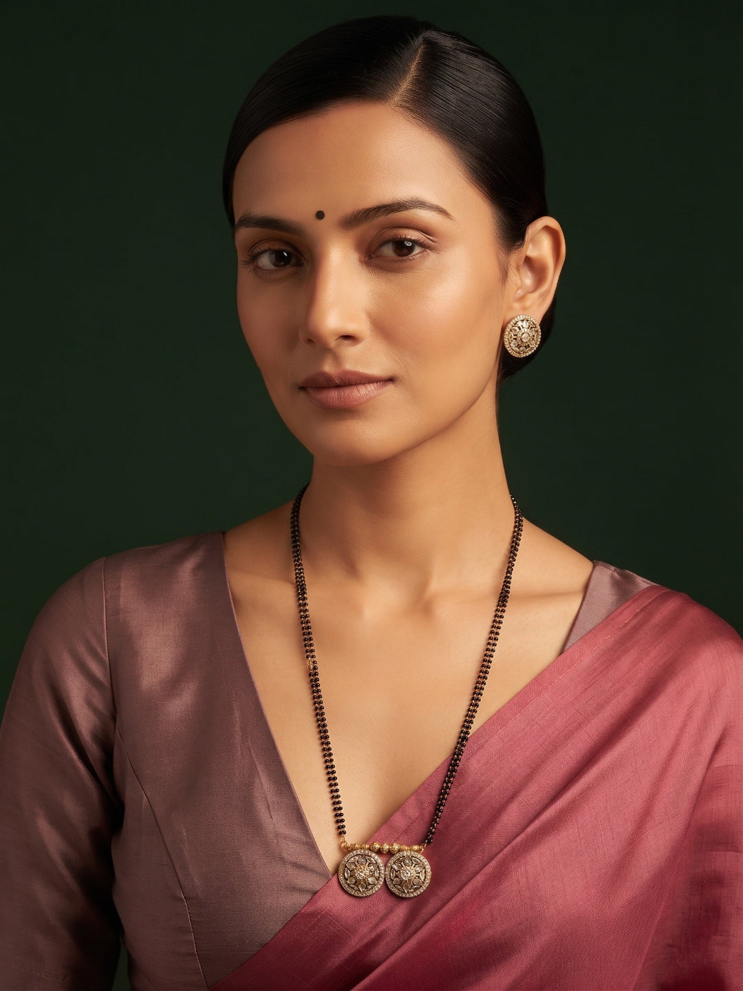 Premium Gold-Toned Zircon Mangalsutra With matching Earrings