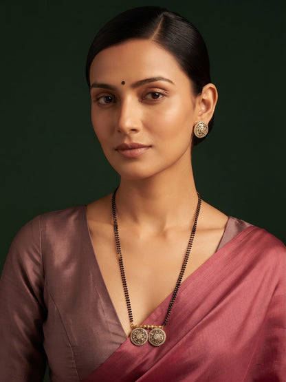 Premium Gold-Toned Zircon Mangalsutra With matching Earrings