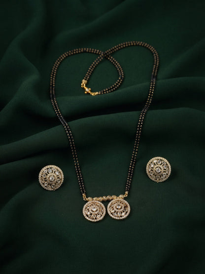 Premium Gold-Toned Zircon Mangalsutra With matching Earrings