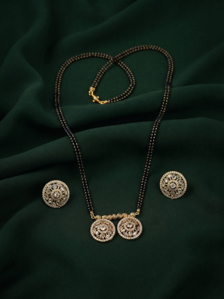 Premium Gold-Toned Zircon Mangalsutra With matching Earrings
