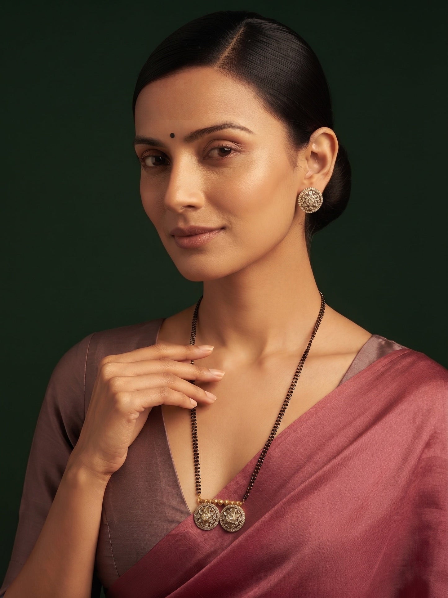 Premium Gold-Toned Zircon Mangalsutra With matching Earrings