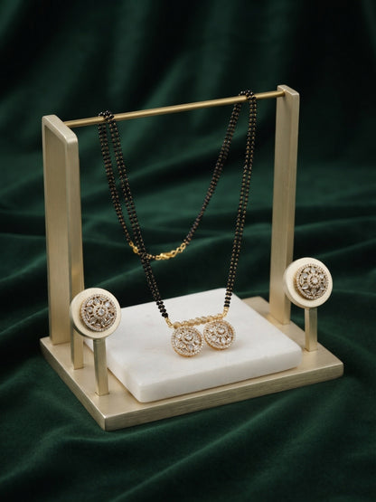 Premium Gold-Toned Zircon Mangalsutra With matching Earrings