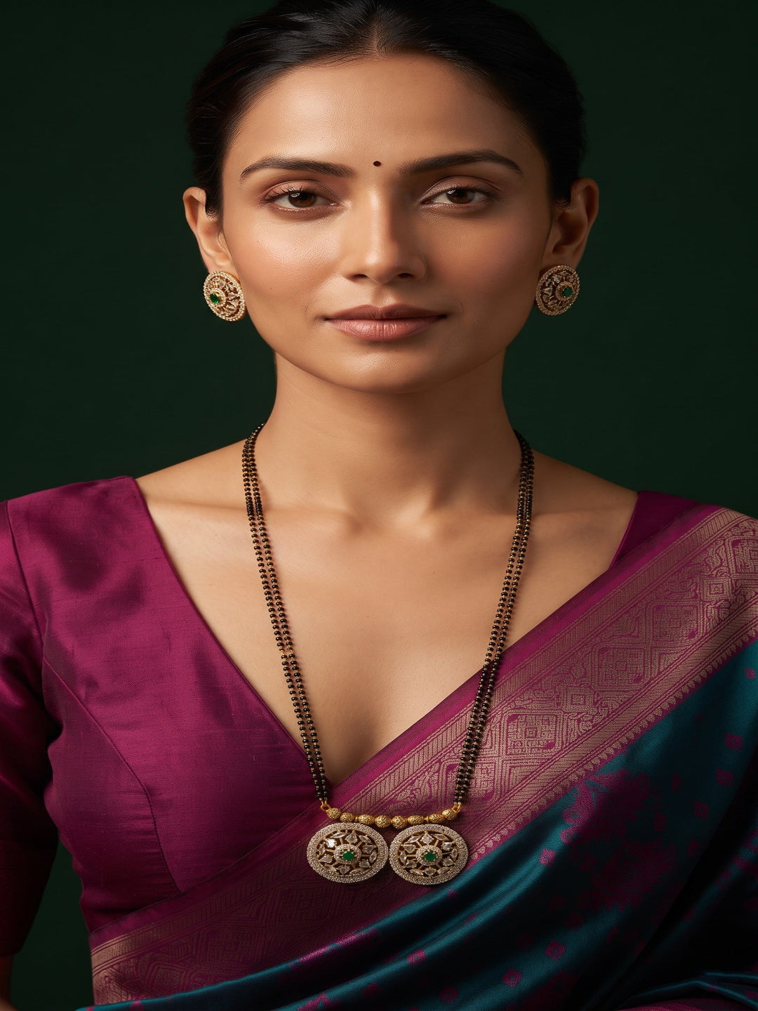 Premium Gold-Toned Zircon Mangalsutra With matching Earrings