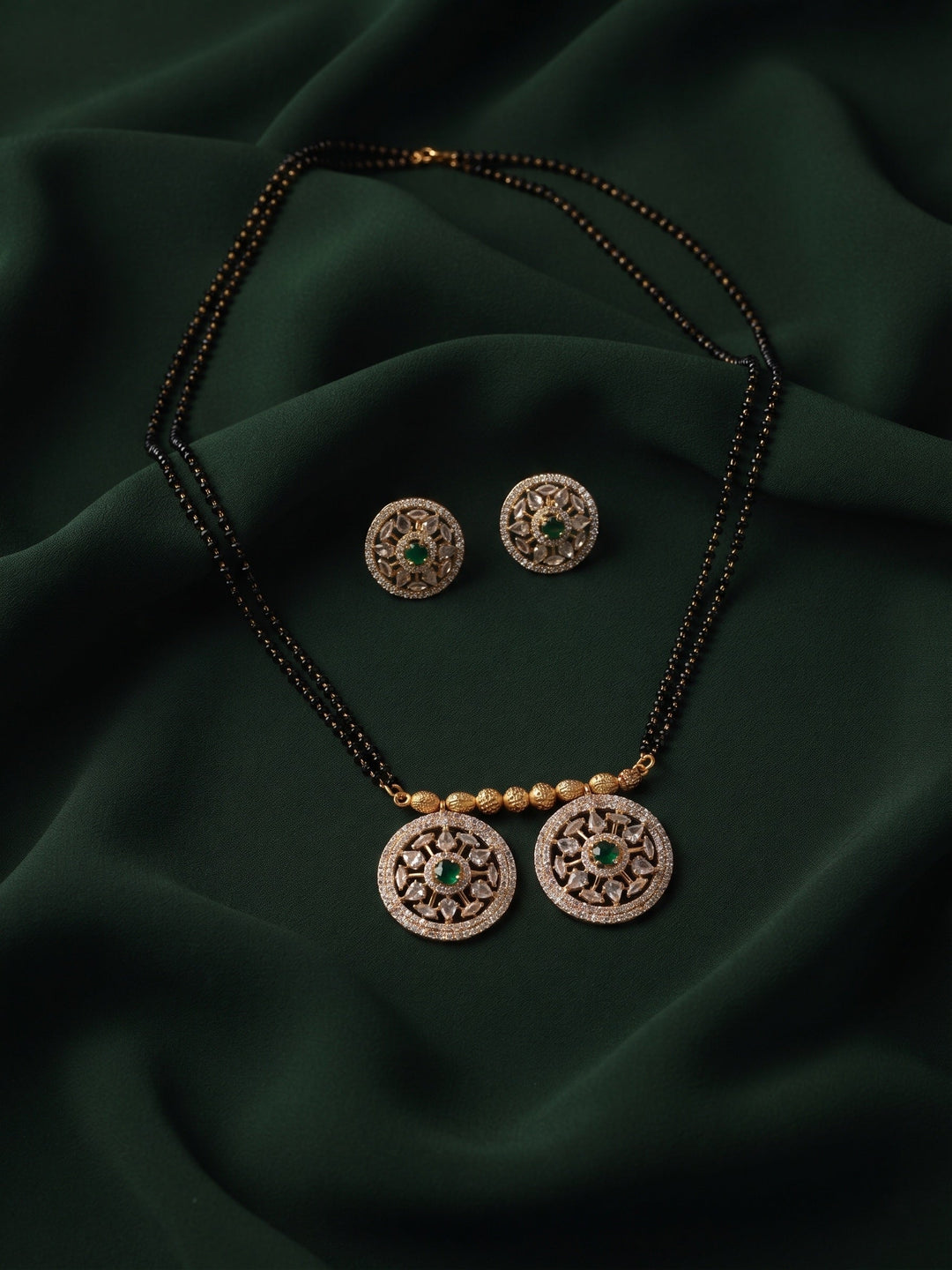 Premium Gold-Toned Zircon Mangalsutra With matching Earrings