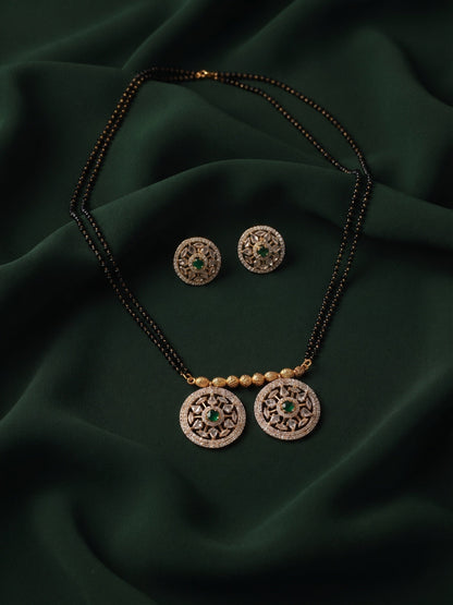 Premium Gold-Toned Zircon Mangalsutra With matching Earrings