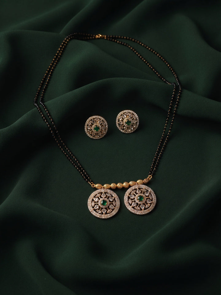Premium Gold-Toned Zircon Mangalsutra With matching Earrings