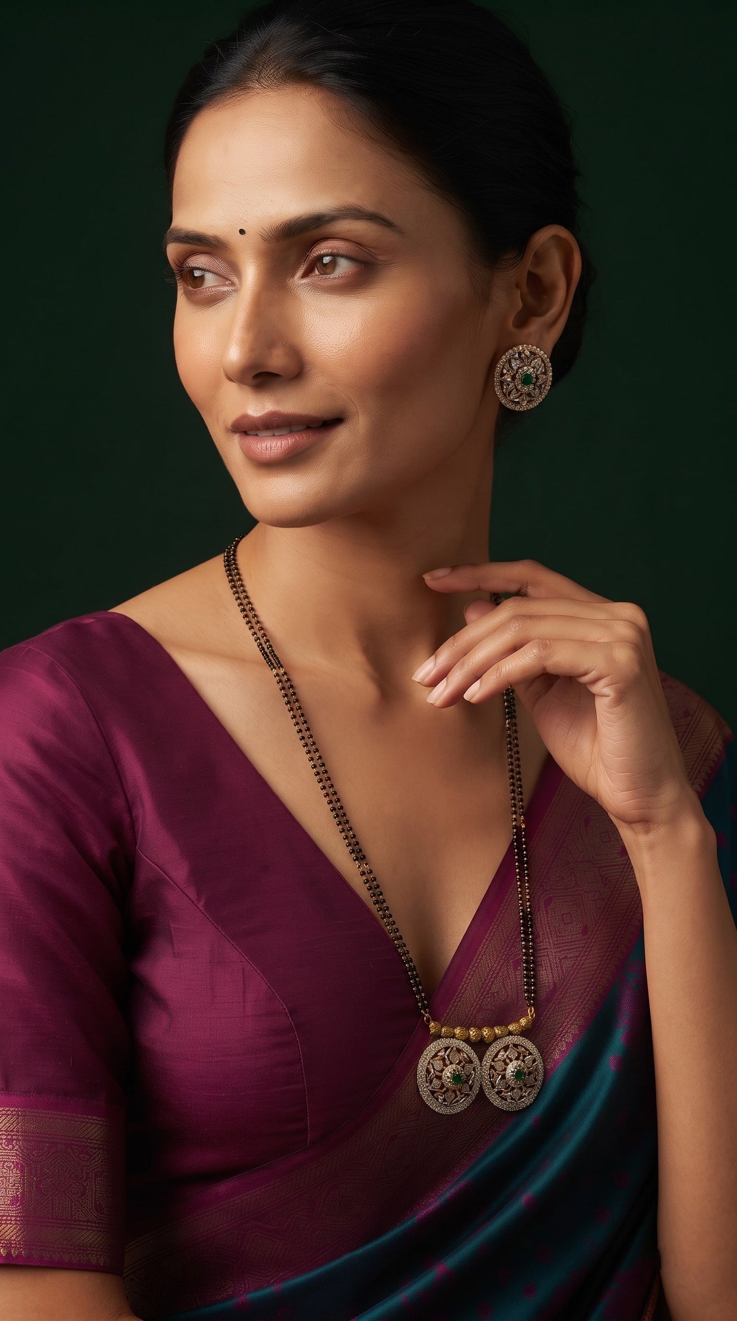 Premium Gold-Toned Zircon Mangalsutra With matching Earrings