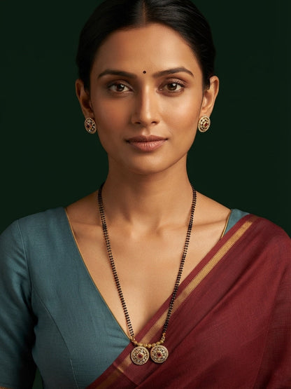 Premium Gold-Toned Zircon Mangalsutra With matching Earrings