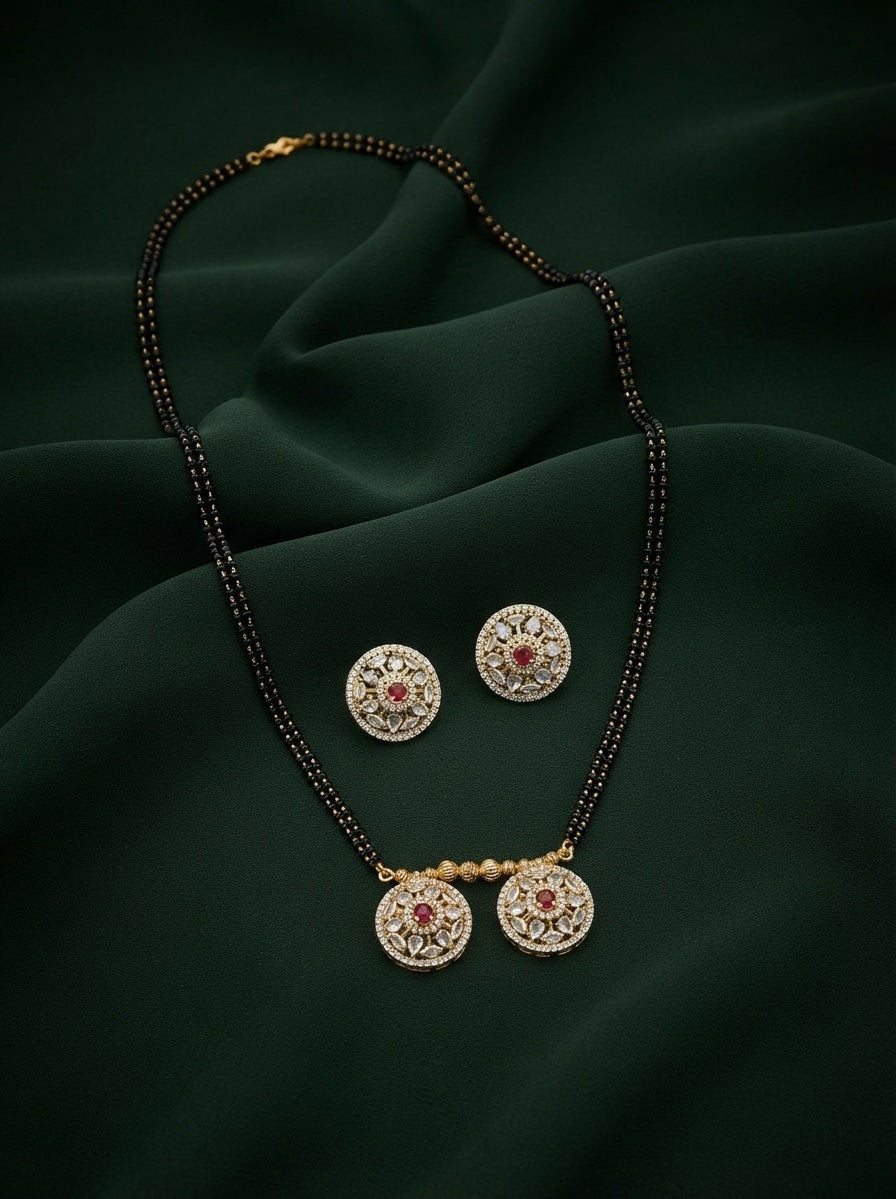 Premium Gold-Toned Zircon Mangalsutra With matching Earrings