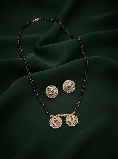 Premium Gold-Toned Zircon Mangalsutra With matching Earrings