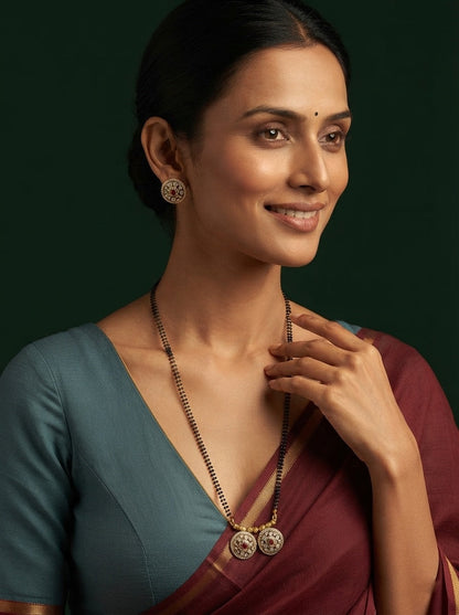 Premium Gold-Toned Zircon Mangalsutra With matching Earrings
