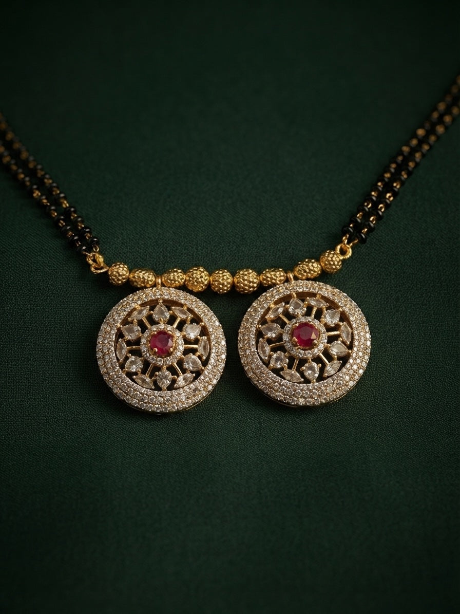 Premium Gold-Toned Zircon Mangalsutra With matching Earrings