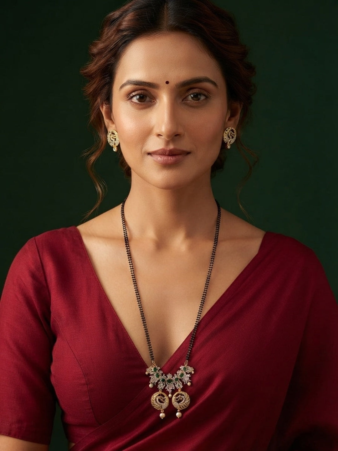 Premium Gold-Toned Zircon Mangalsutra With matching Earrings