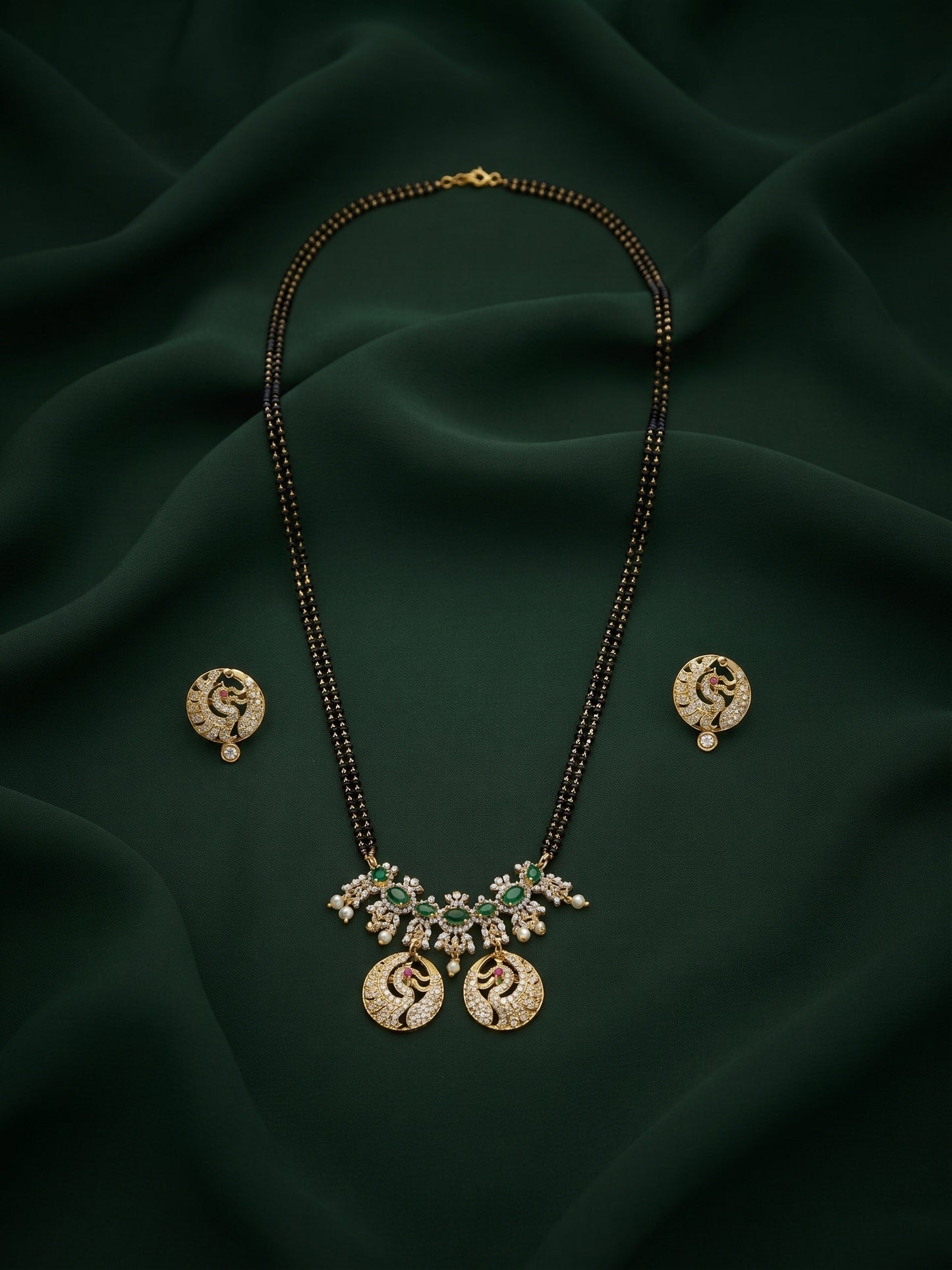Premium Gold-Toned Zircon Mangalsutra With matching Earrings