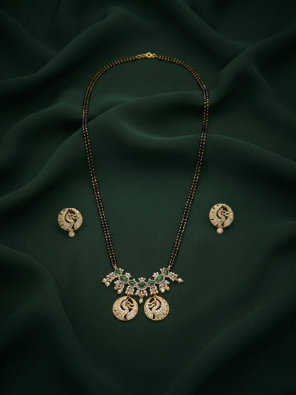 Premium Gold-Toned Zircon Mangalsutra With matching Earrings