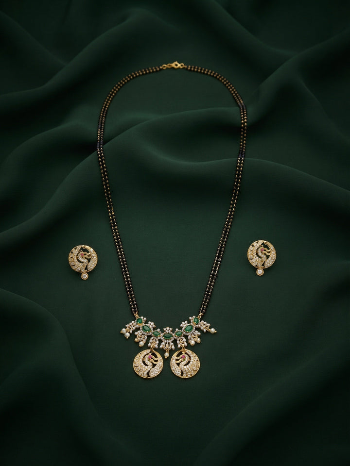 Premium Gold-Toned Zircon Mangalsutra With matching Earrings