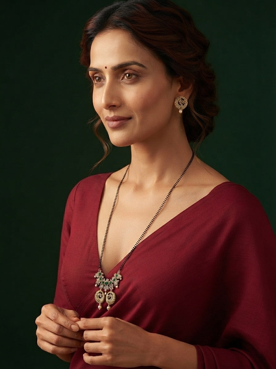 Premium Gold-Toned Zircon Mangalsutra With matching Earrings