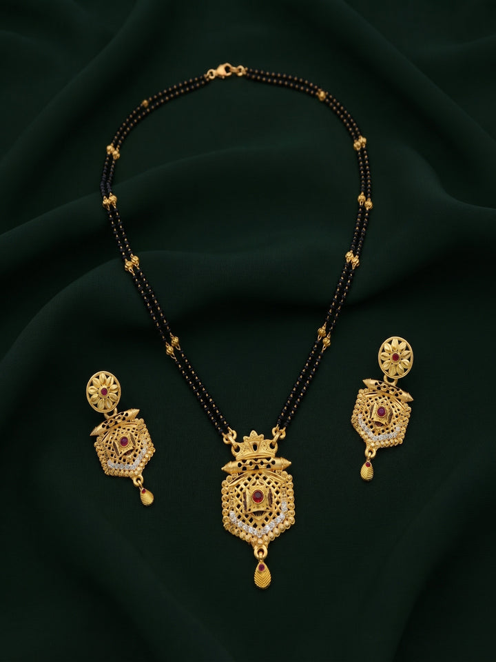 Premium Gold-Toned Zircon AD Stone Mangalsutra With Matching Earrings