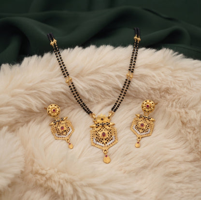Premium Gold-Toned Zircon AD Stone Mangalsutra With Matching Earrings