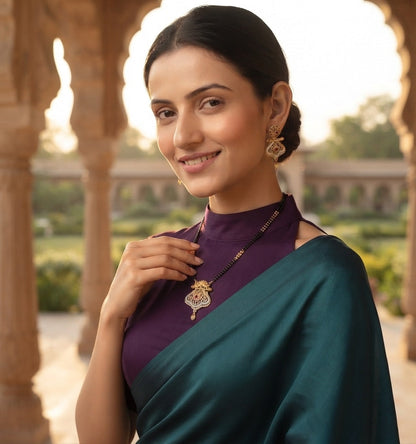 Premium Gold-Toned Zircon AD Stone Mangalsutra With Matching Earrings