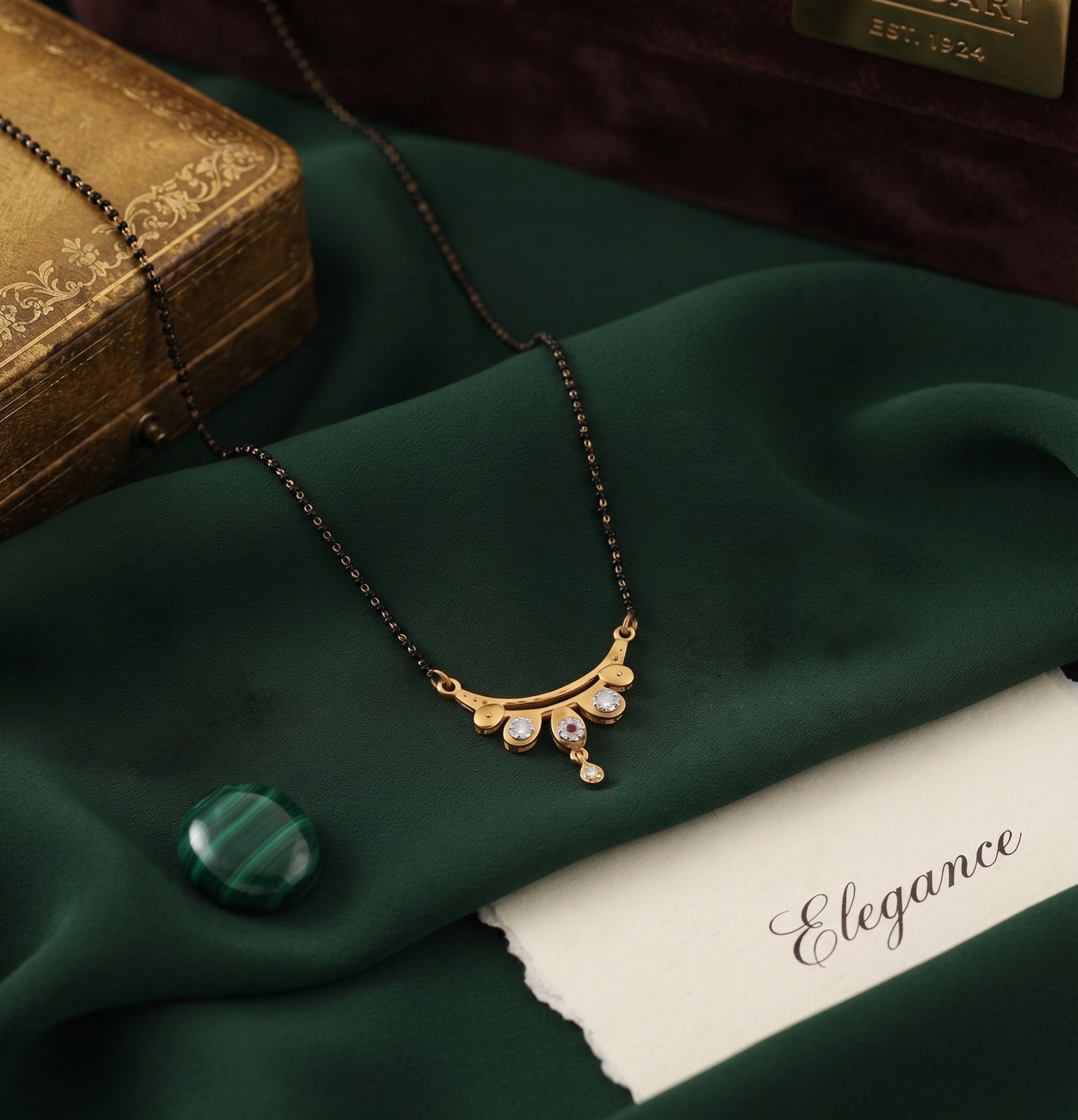 Premium Gold-Toned Stone Beaded Mangalsutra For Women