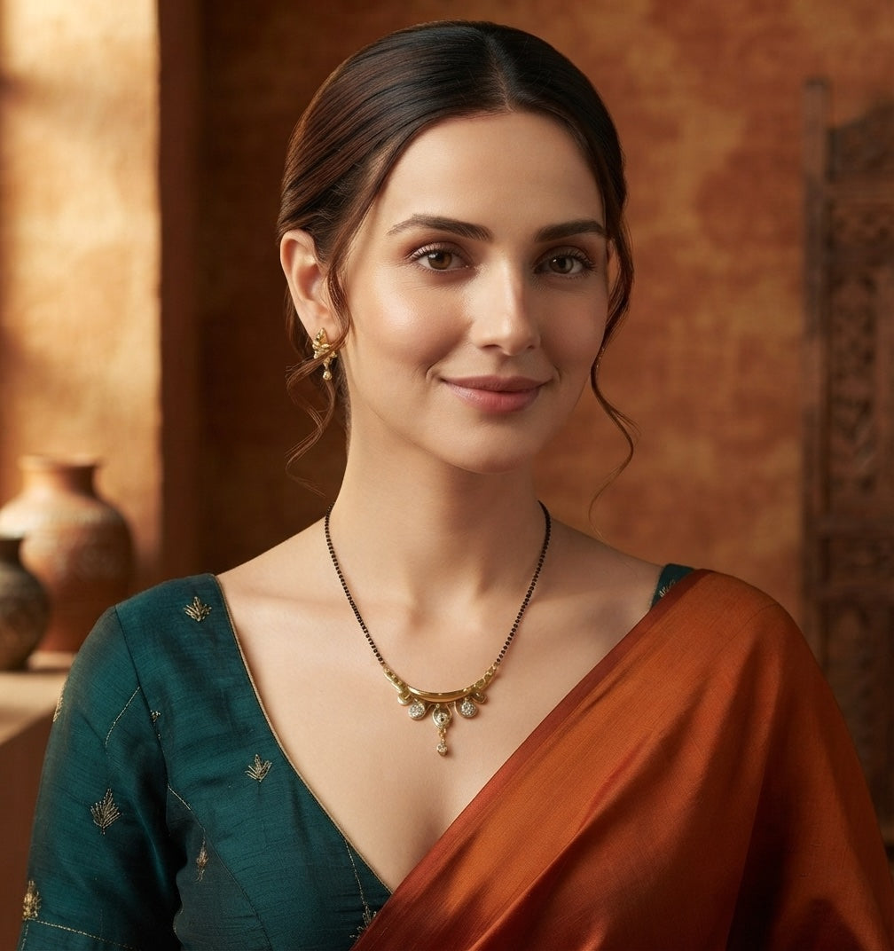 Premium Gold-Toned Stone Beaded Mangalsutra For Women