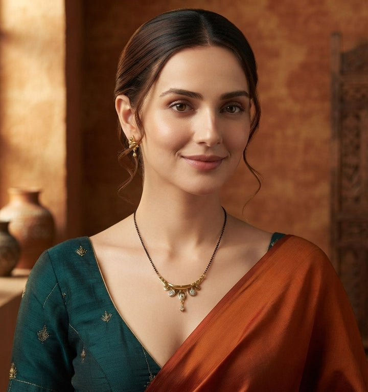 Premium Gold-Toned Stone Beaded Mangalsutra For Women