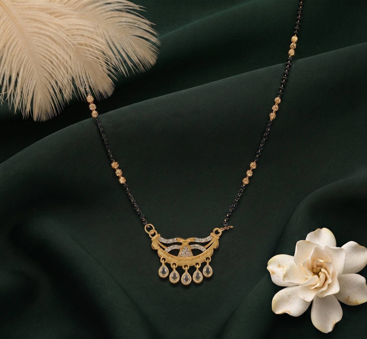 Premium Gold-Toned Stone Beaded Mangalsutra For Women