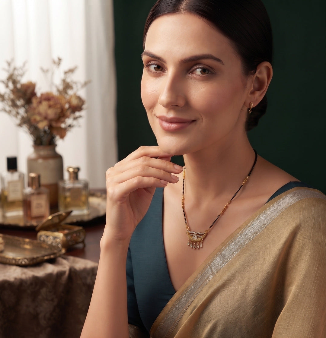 Premium Gold-Toned Stone Beaded Mangalsutra For Women