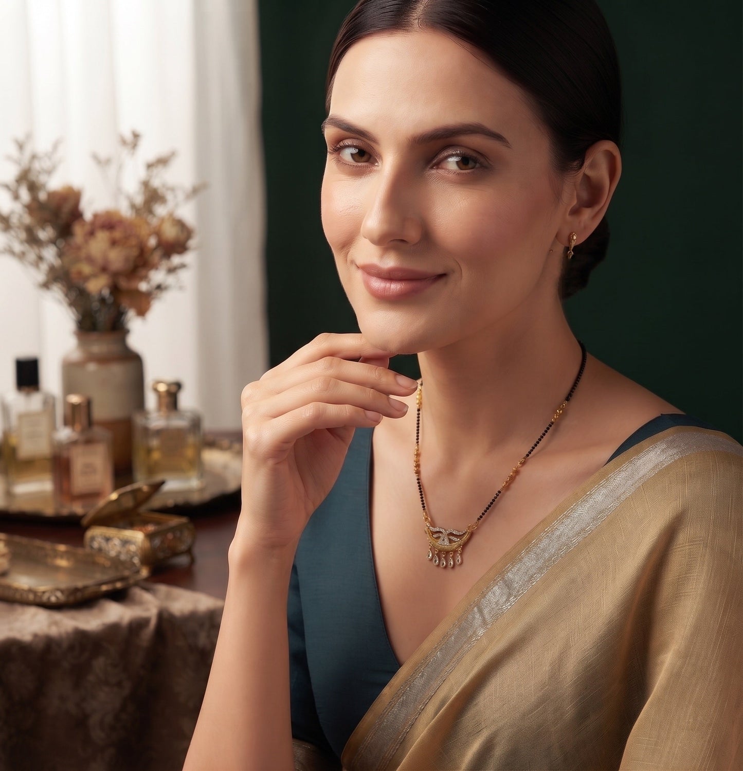 Premium Gold-Toned Stone Beaded Mangalsutra For Women