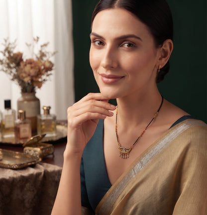 Premium Gold-Toned Stone Beaded Mangalsutra For Women