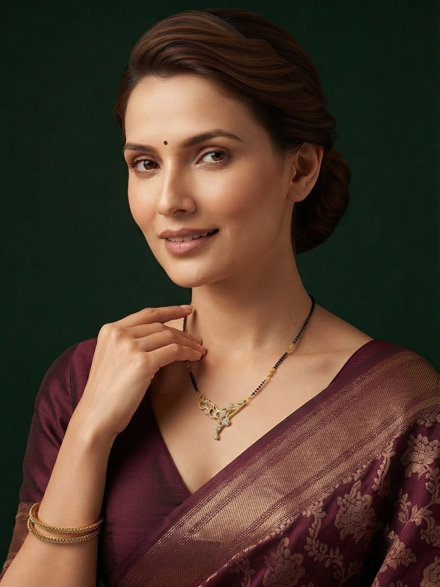 Premium Gold-Toned Stone Beaded Mangalsutra For Women