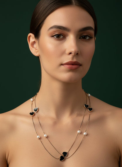 Pearls & Heart-Shaped Layered Minimal Necklace