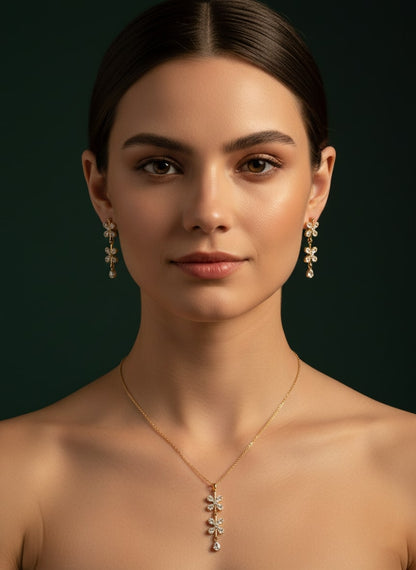 Floral Pendant Set With Earring