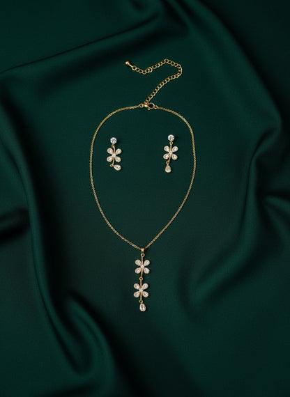 Floral Pendant Set With Earring