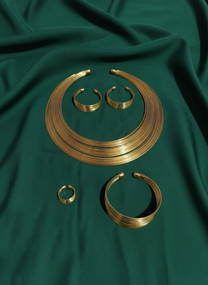 Contemporary Shaped Necklace And Earrings With Bracelet &amp; Ring