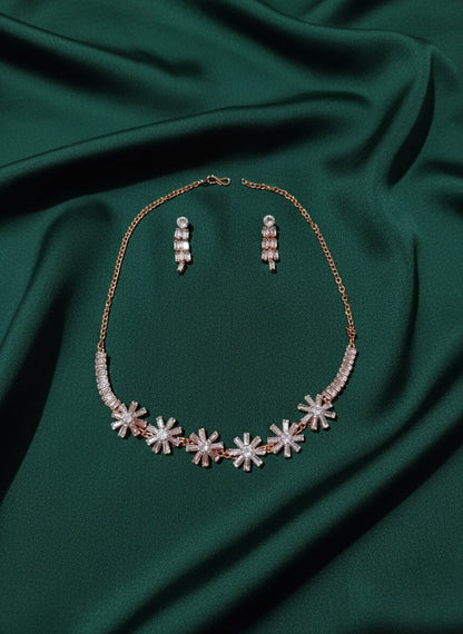 Rose Golden American Diamond Jewellery Set