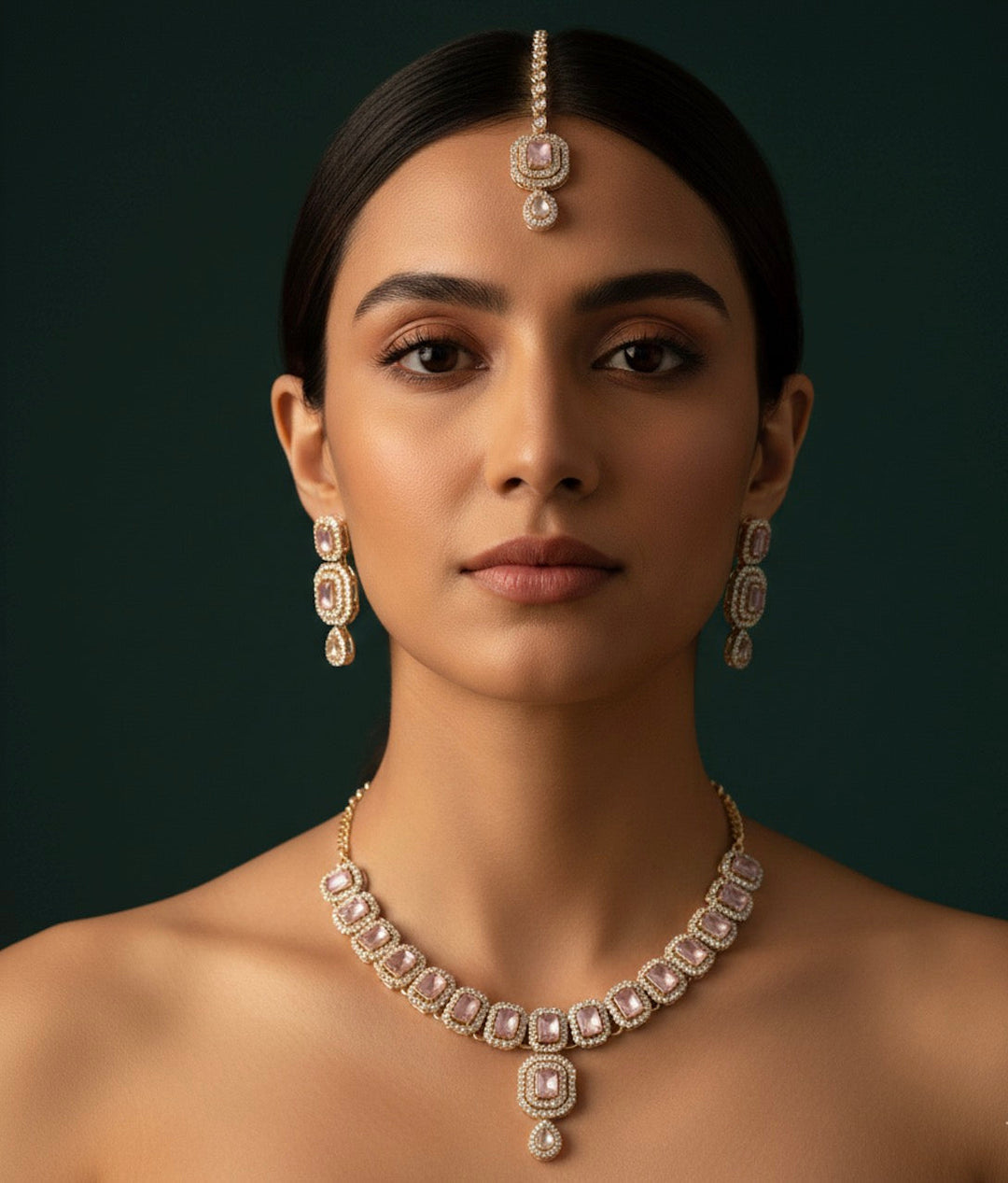 Trendy Kundan Necklace With Earings &amp; Mang Tika