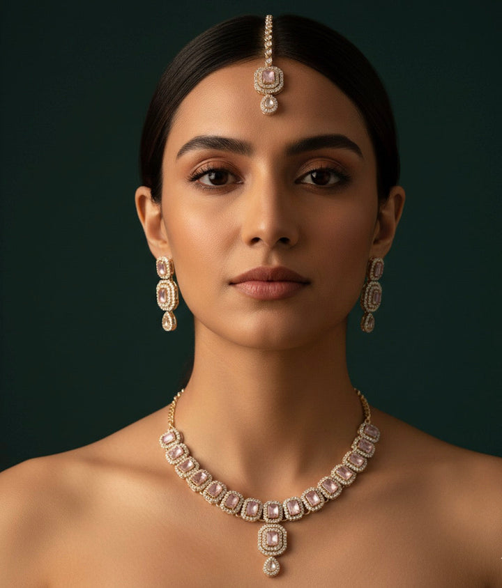Trendy Kundan Necklace With Earings &amp; Mang Tika