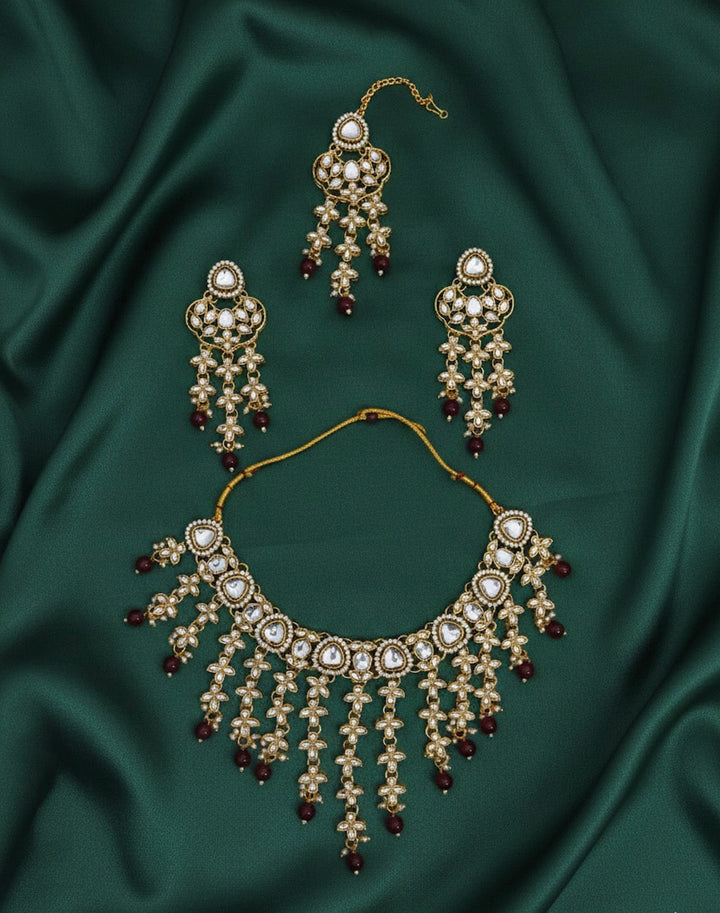 Trendy Kundan Necklace With Earings &amp; Mang Tika