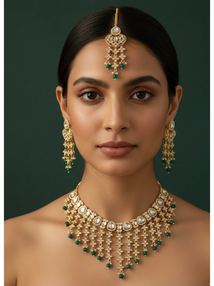 Trendy Kundan Necklace With Earings &amp; Mang Tika
