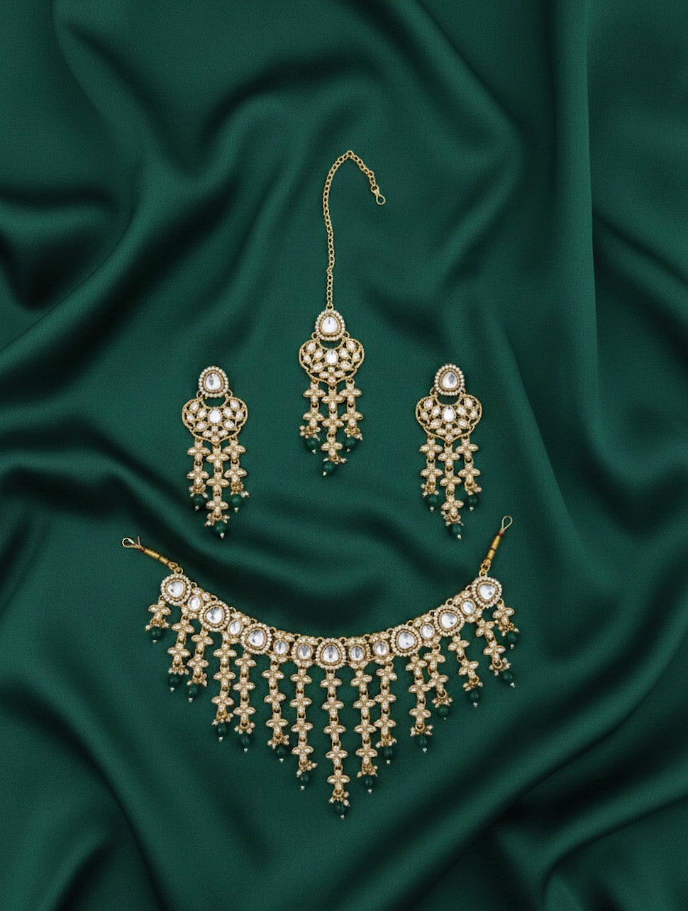 Trendy Kundan Necklace With Earings &amp; Mang Tika