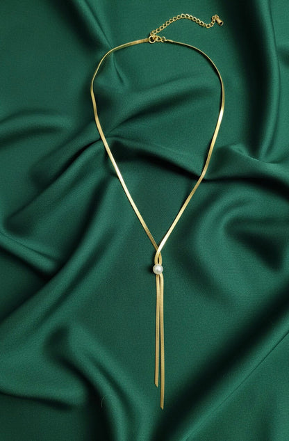 Gold Plated Dangling Lariat Necklace