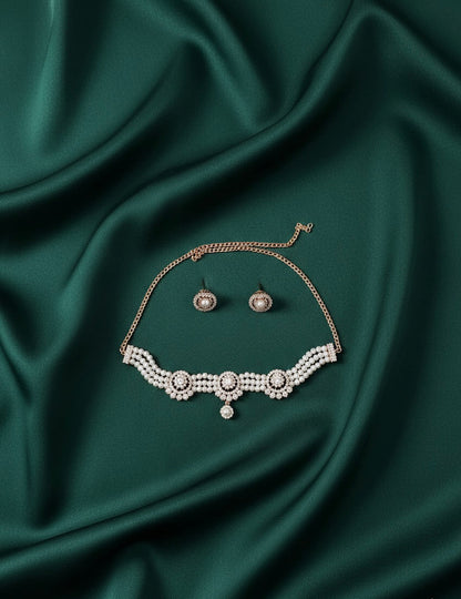 Beautiful Pearls & Diamond Choker Necklace With Studs