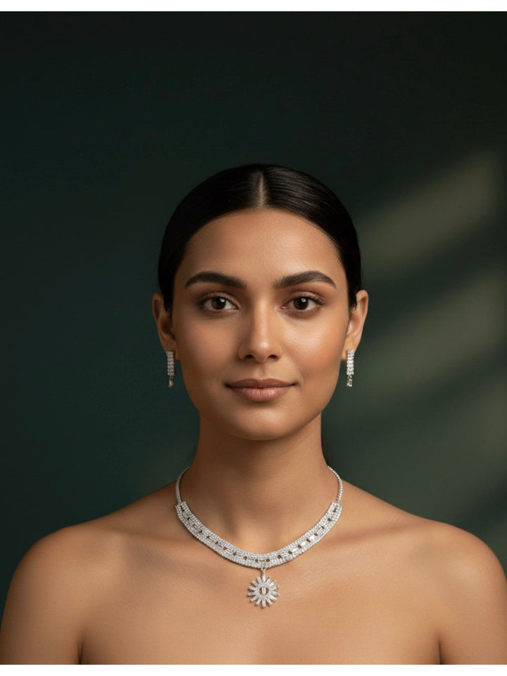 American Diamond Necklace With Earrings