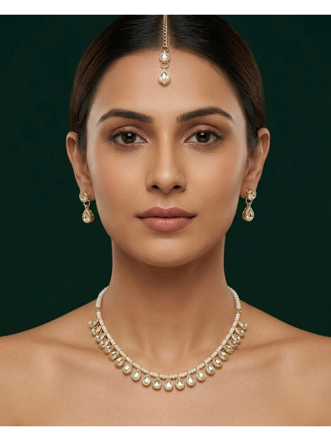 Fancy Pearls &amp; Kundan Choker Necklace With Studs