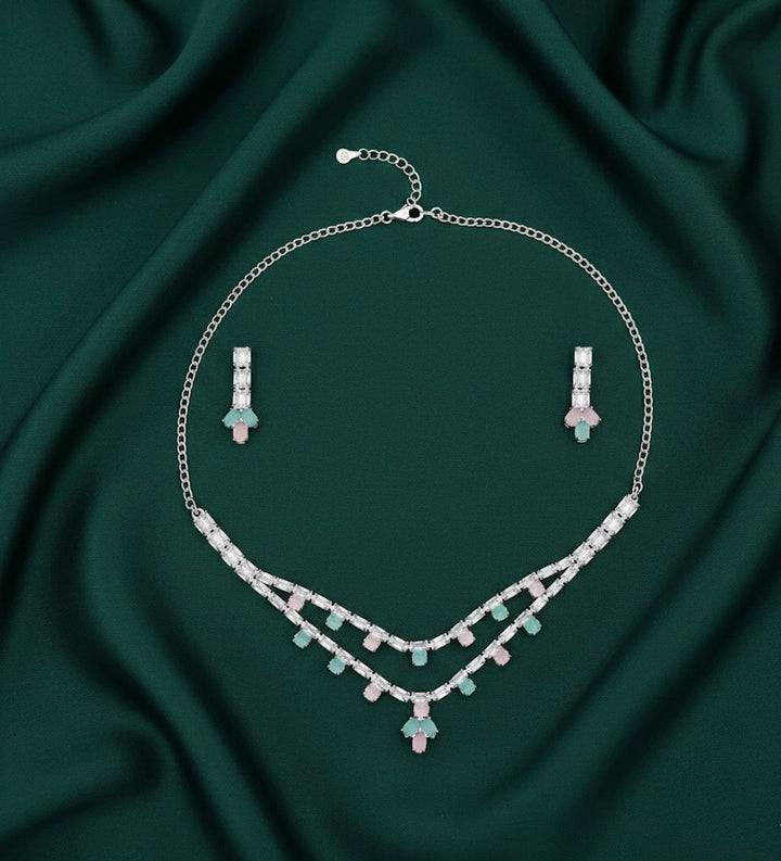Women Mint &amp; Pastel Stone Necklace With Earrings