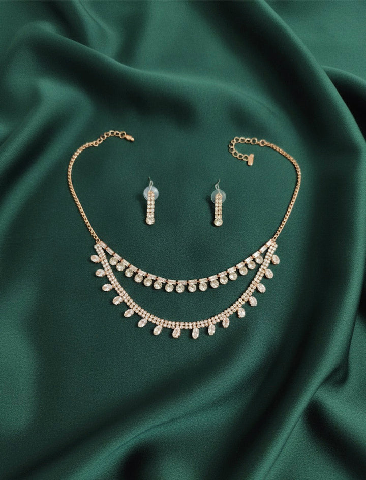 American Diamond Layered Necklace With Earrings