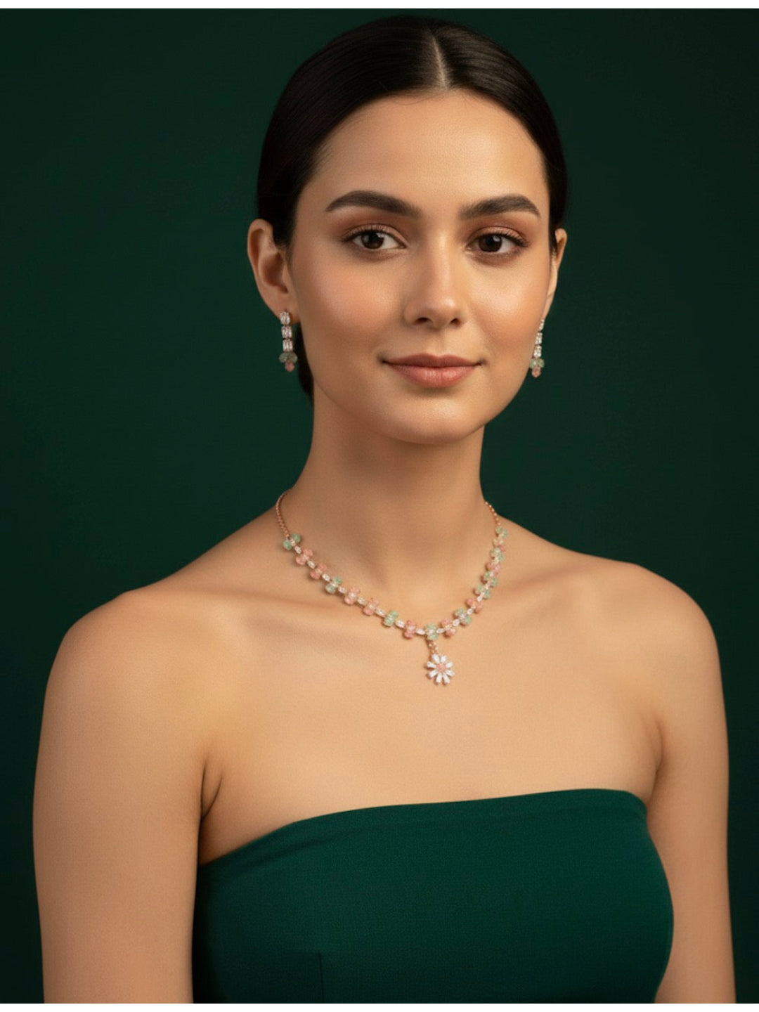 Rose Gold Plated Necklace With Earrings