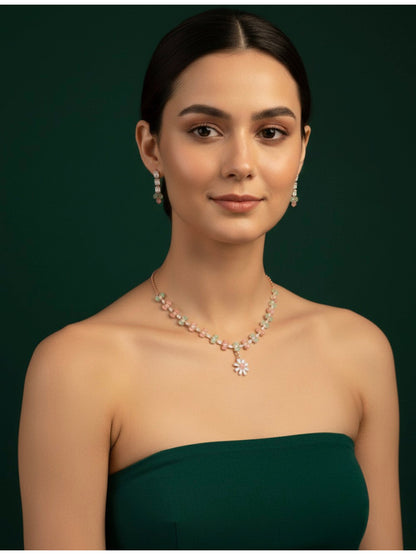 Rose Gold Plated Necklace With Earrings